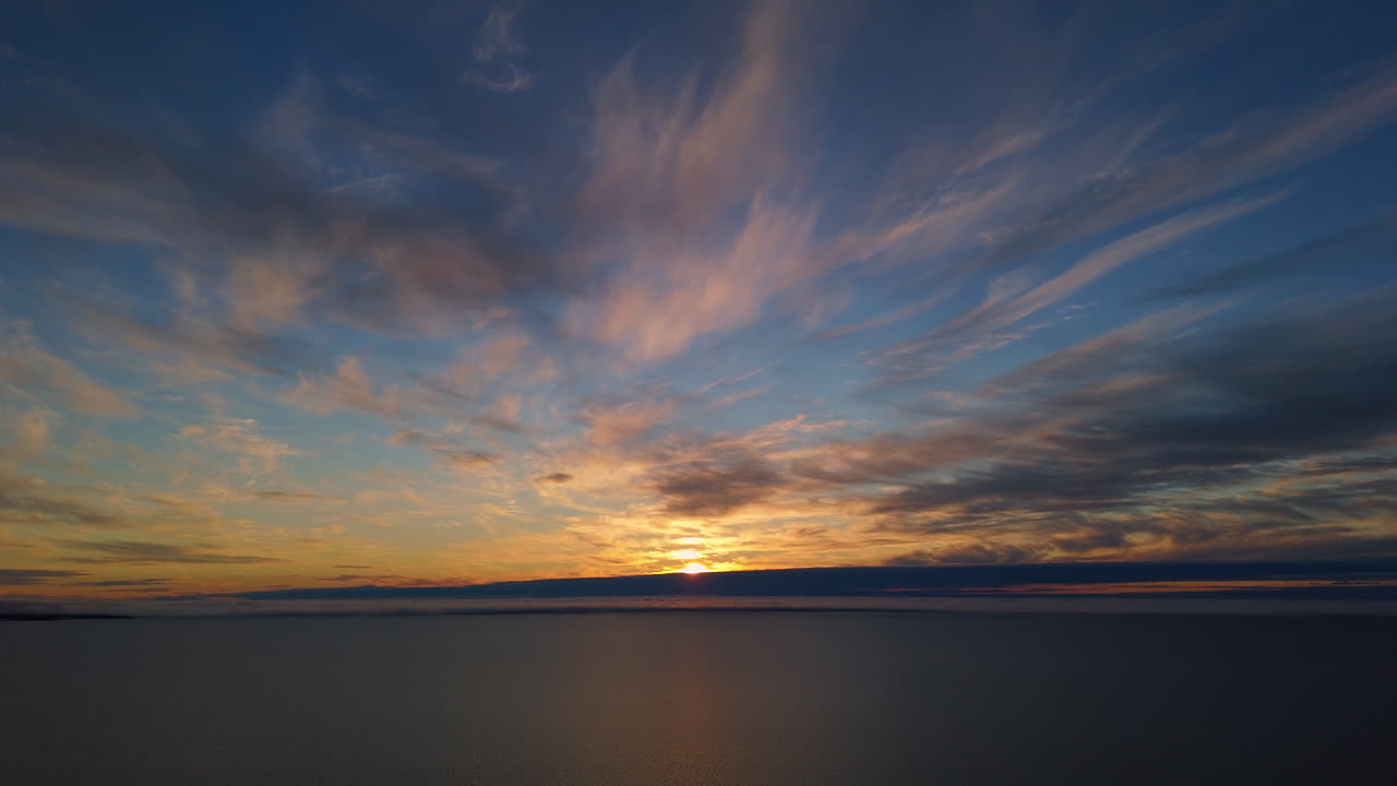 Scenic Sunset With Dramatic Sky In Tuktoyaktuk, Northwest Territories, Canada - Drone Shot