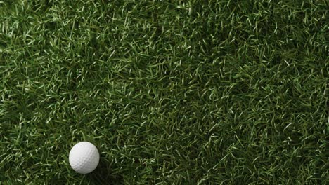 Close-up-of-golf-ball-on-grass,-copy-space,-slow-motion