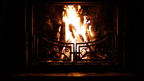 burning wood in a fireplace. slowmotion