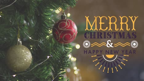 animación del texto de feliz navidad sobre el árbol de navidad