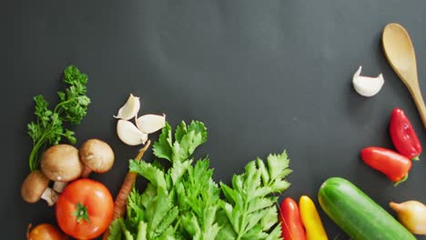 video of fresh vegetables with copy space over grey background