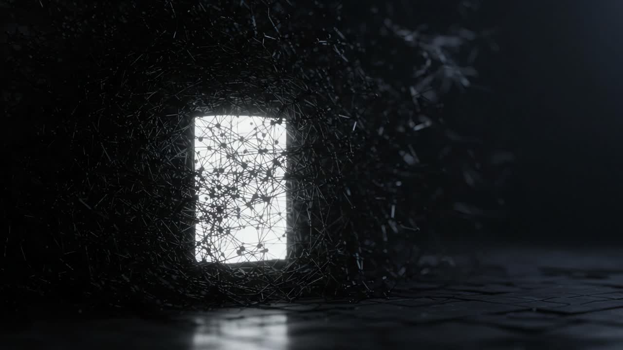 A Mysterious Portal Emerges from Dark Chaos, Illuminating the Surroundings with a Bright Glow, Highlighting the Contrast Between Light and Shadows in an Enigmatic Space