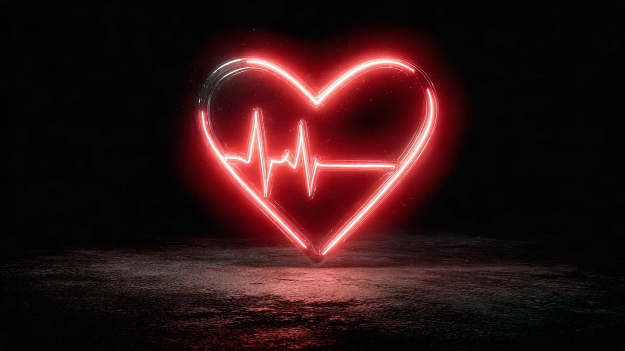Captivating Neon Heartbeat: A Stunning Visualization of Love and Life with a Glowing Heartbeat Pulse in Vibrant Red Against a Dark Backdrop