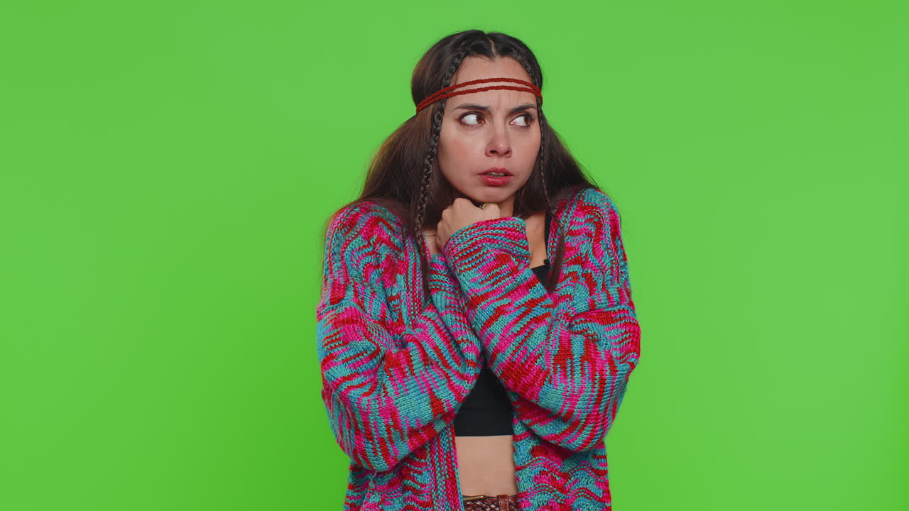 Nervous woman terrified about danger problems suffering phobia anxiety disorder expresses fear