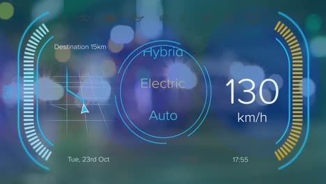 animation of numbers and texts in speedometer, vehicles stopped on signal and people crossing street