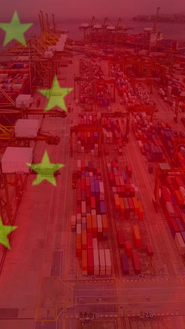animação da bandeira chinesa flutuando sobre o porto movimentado