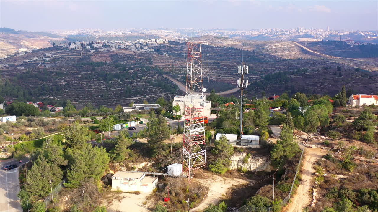Aerial footage Close to Radio and cellular Antenna