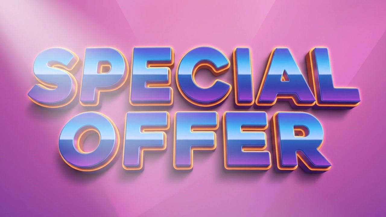 Animation de bannière de texte promotionnel "Offre Spéciale" avec une typographie 3D vibrante.