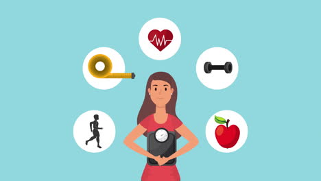 woman with set icons healthy life style