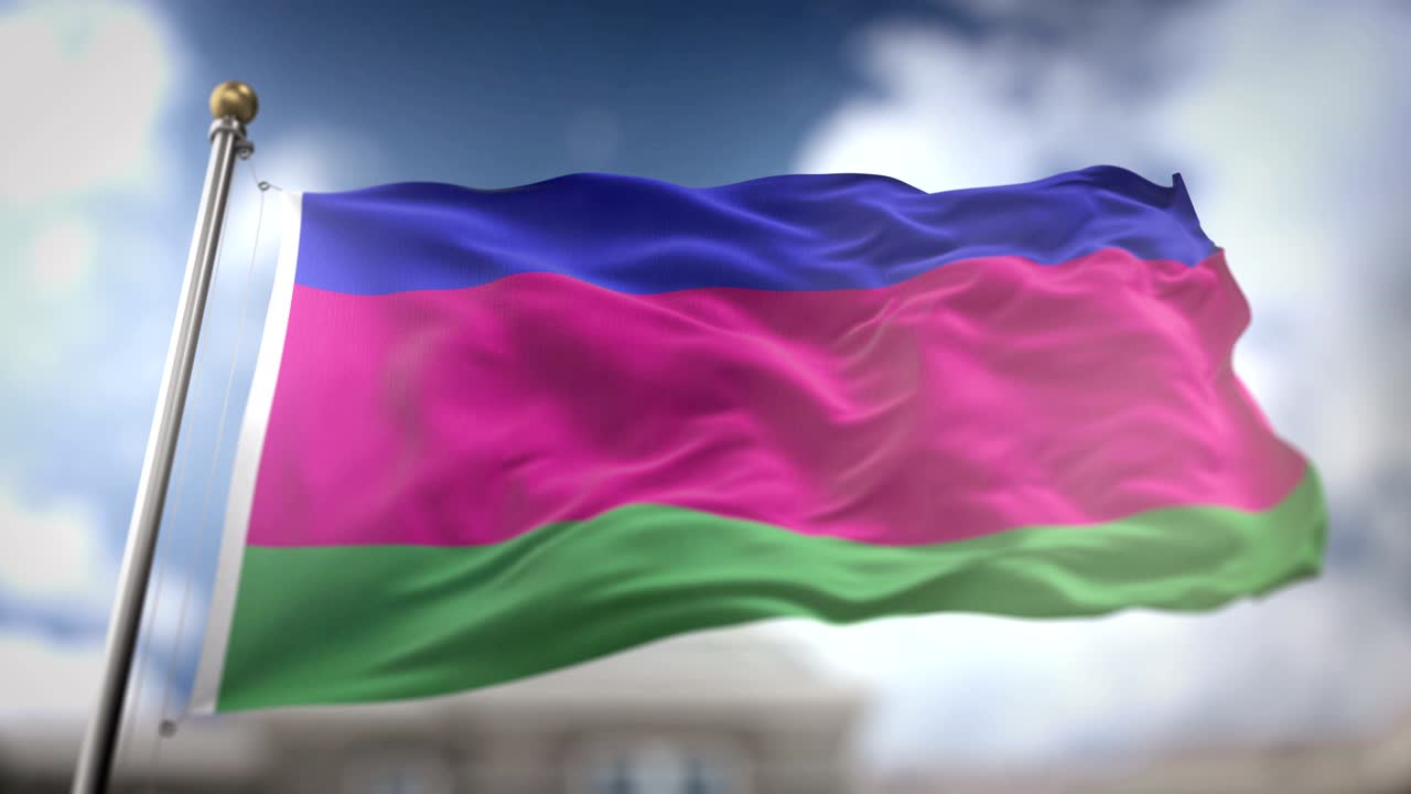 la bandera de la república popular kubana ondeando en cámara lenta 3d con fondo de cielo azul - bucle sin costuras 4k