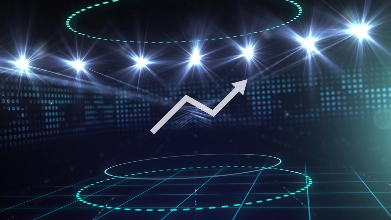 Animation of white arrow over shapes on black background