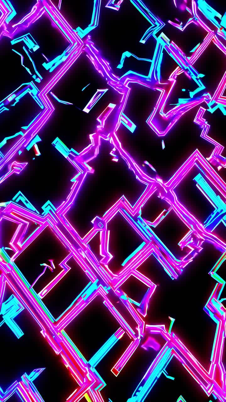 Dynamic neon circuit patterns evolving in vibrant colors showcasing continuous motion sequence