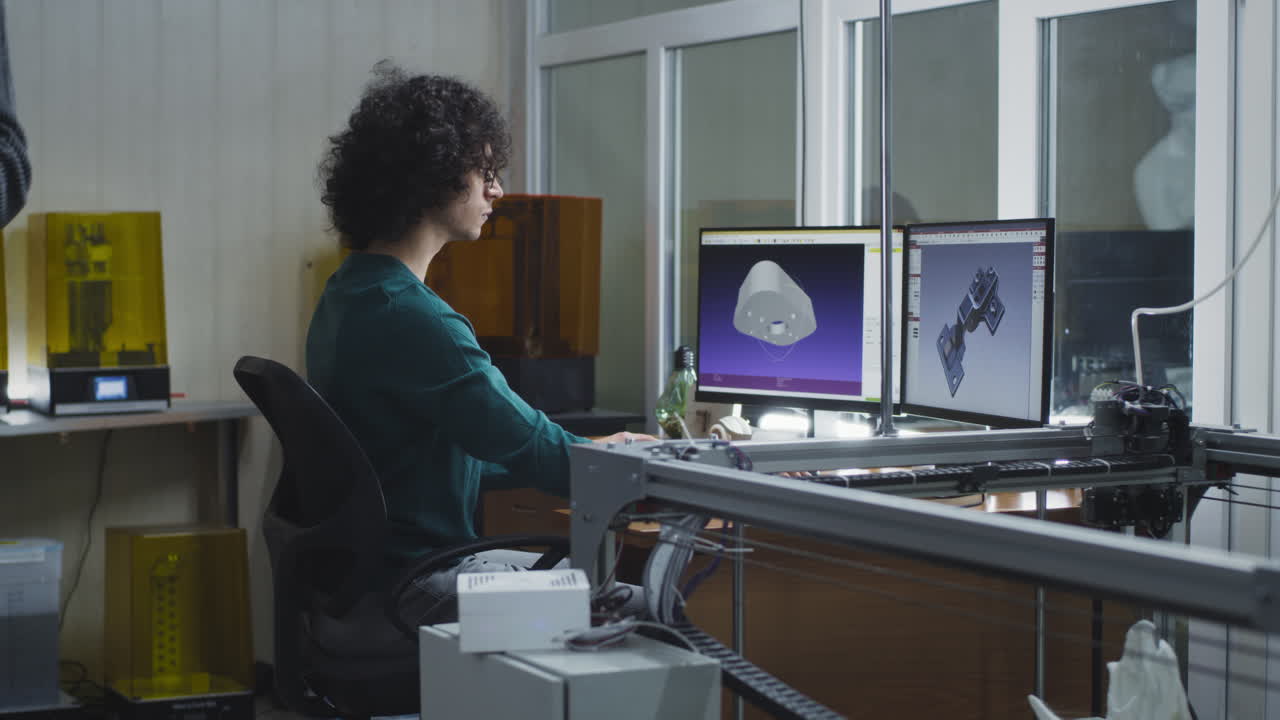 Engineers Working on 3D Design and Printing in a Modern Workshop