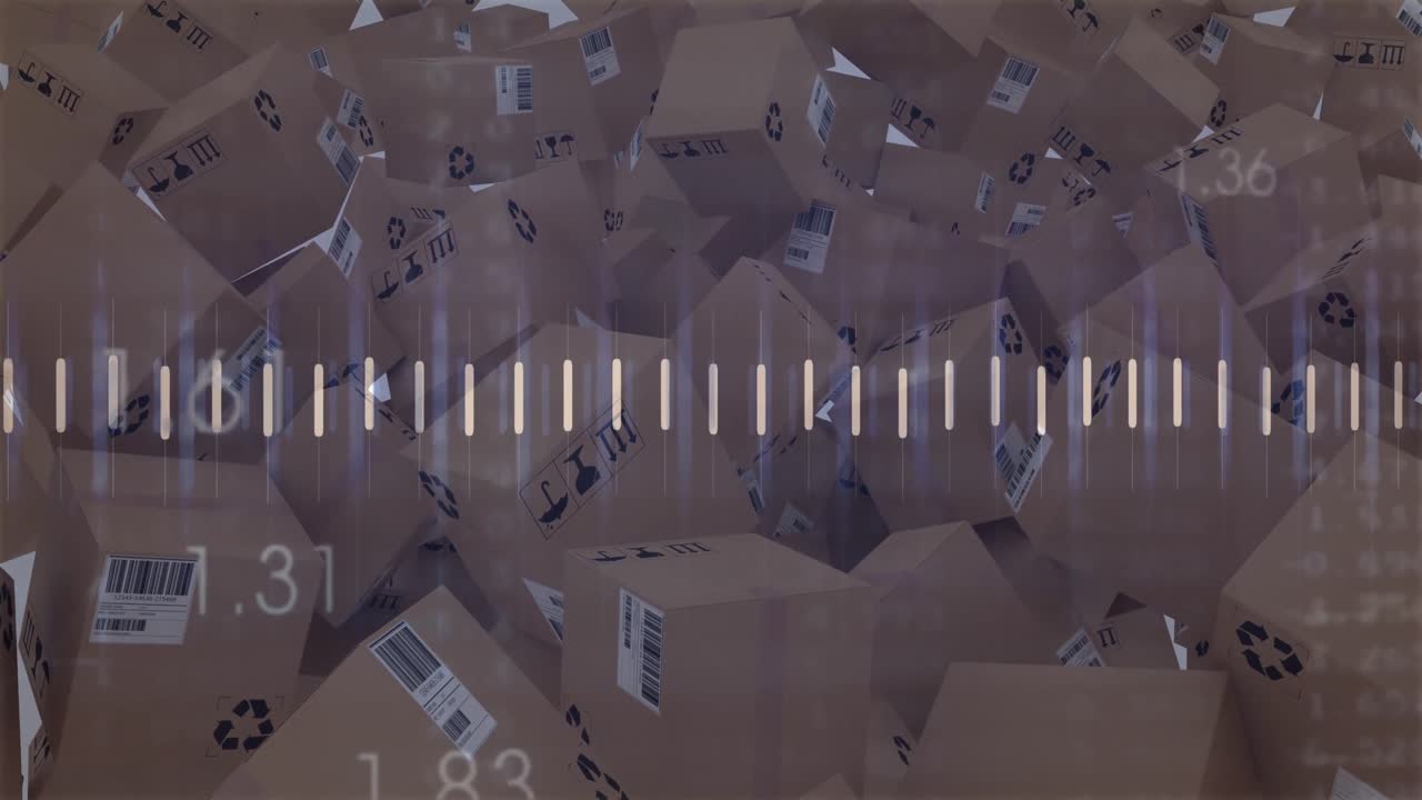 배경에 있는 카드보드 상자 위에서 통계 처리의 애니메이션