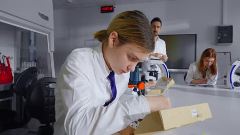 estudiantes trabajando en un laboratorio de ciencias.