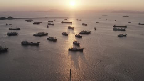 fisher boats on the sea, in taizhou, zhejiang.