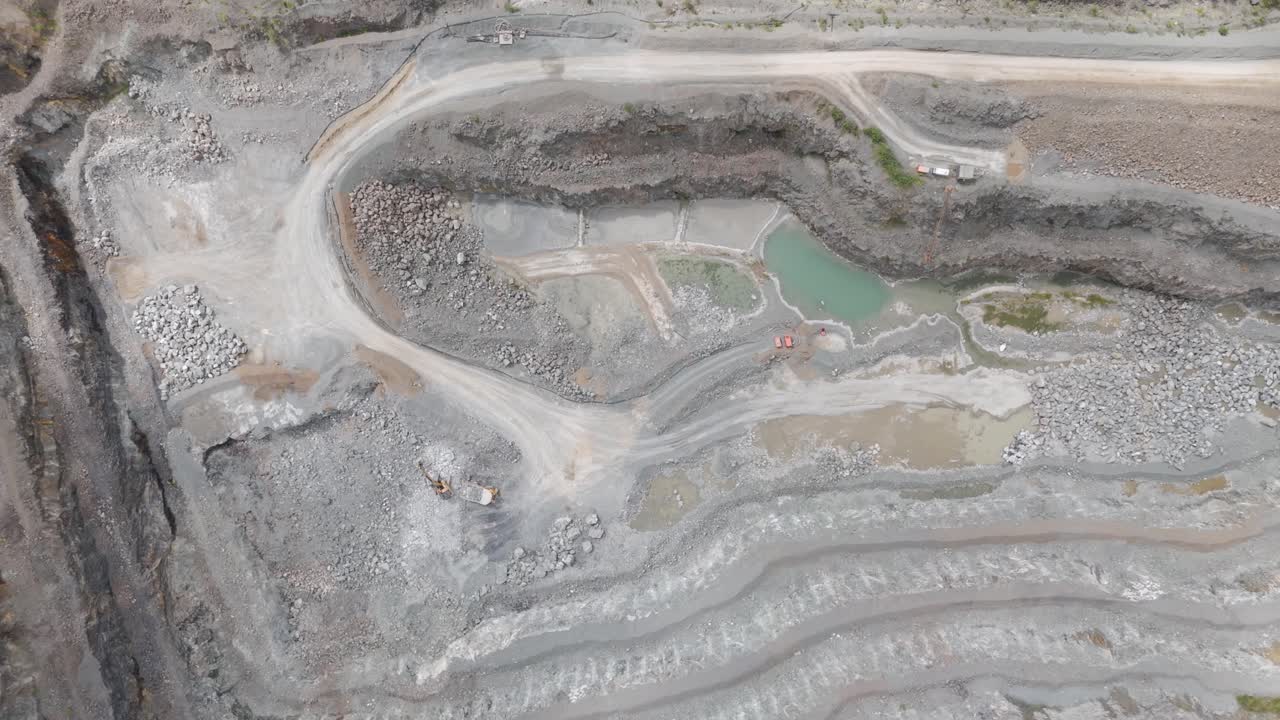 Aerial view of an active open-pit quarry or mine