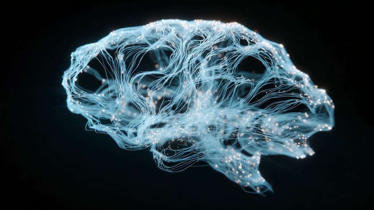 A Dynamic Visualization of Neural Pathways Representing the Complexity of the Human Brain, Showcasing the Intricate Web of Connections and Activity within a Three-Dimensional Structure
