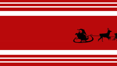 animation santa claus in sleigh with reindeer moving on red striped christmas background