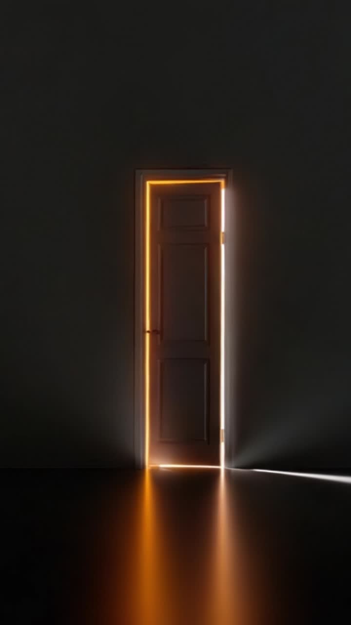 Illuminated Doorway: A Symbol of Hope and Transition, Capturing the Striking Contrast Between Darkness and Light in a Minimalist Interior Setting
