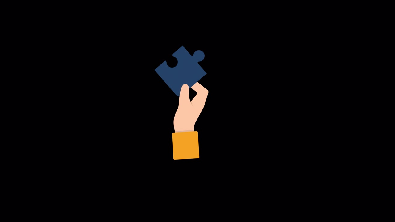 Animated Hand Holding a Blue Puzzle Piece