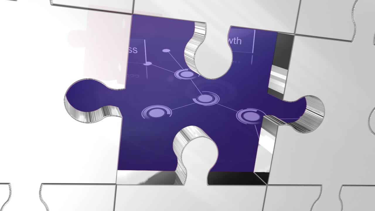 Animation of data processing over puzzle and blue background