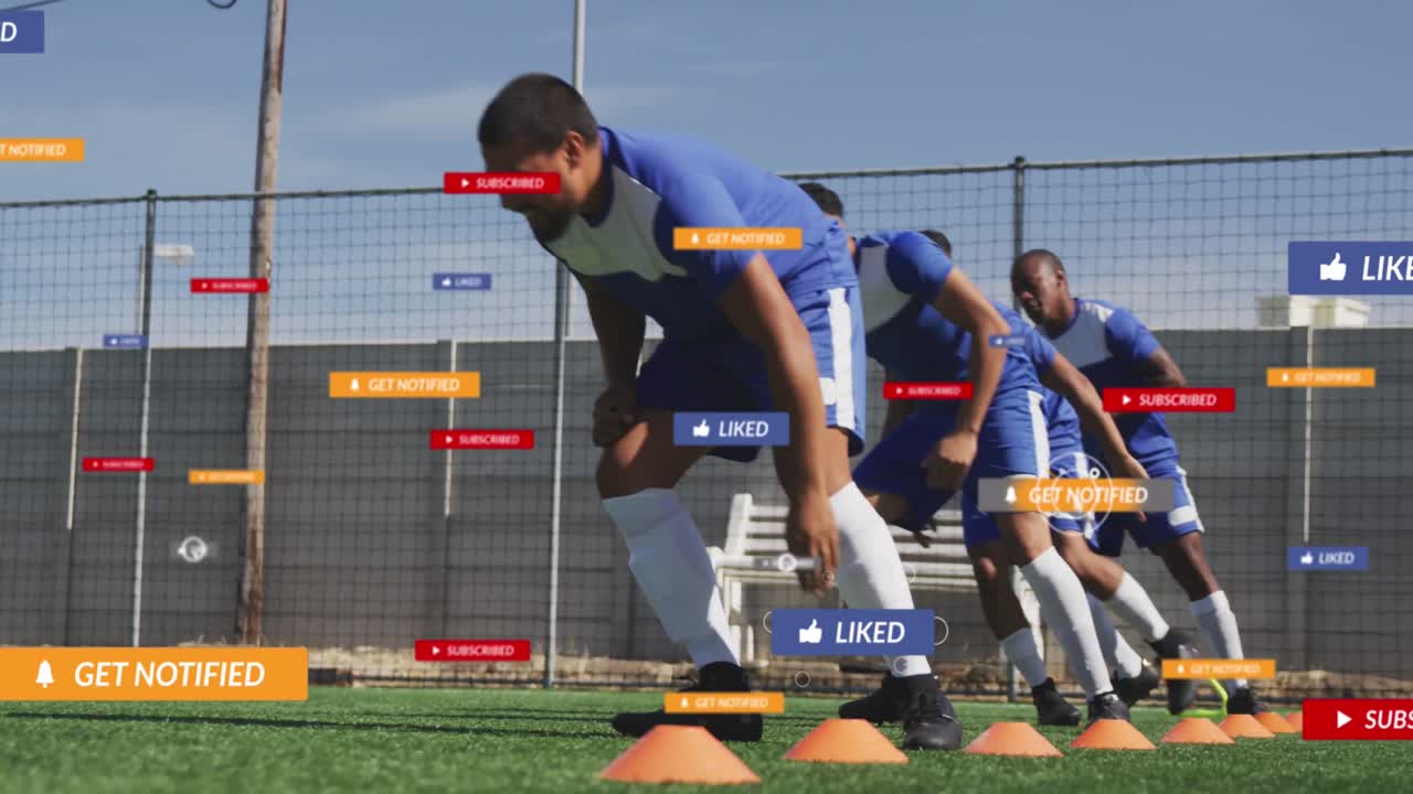 축구 선수들에 대한 배너에 대한 소셜 미디어 텍스트의 애니메이션