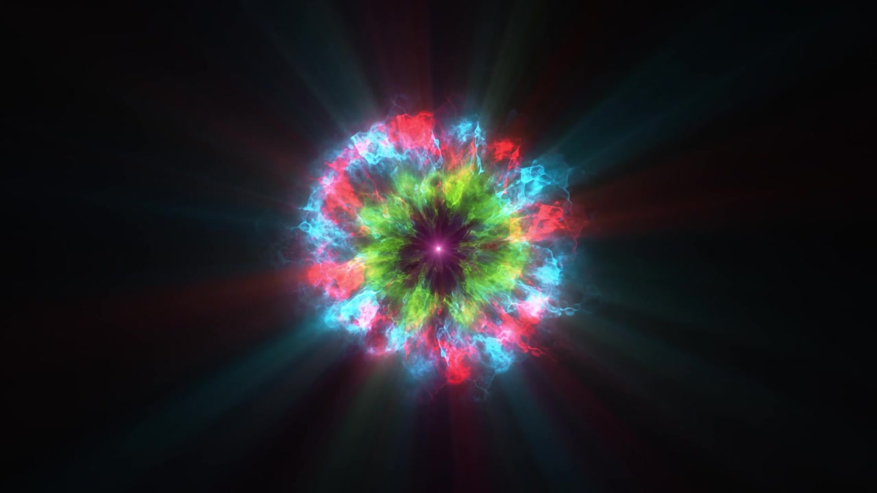 Set of ten, colorful shockwaves consisting particles. VFX elements. Graphic Elements. Lights beam, shine through the clouds, dust, nebulae of outer space. Looping 3D 4K animation