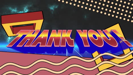 animation of thank you with squares and waves in digital abstract space