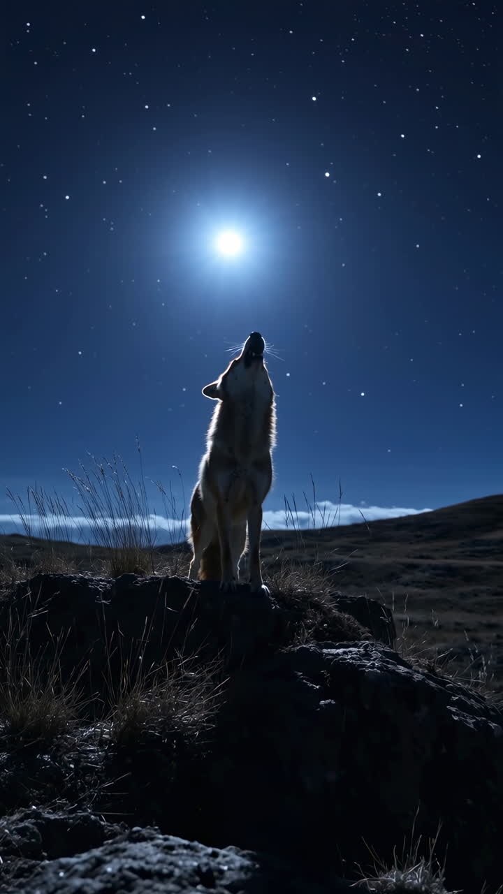 Un lobo aullando a la luna en una noche estrellada
