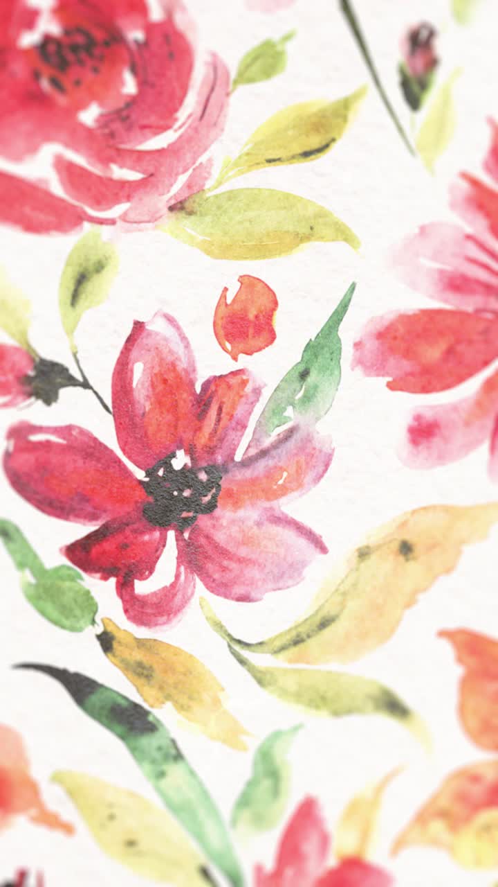 Primo piano artistico di fiori e foglie ad acquerello dai colori vivaci