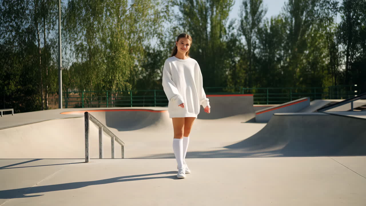 Young woman in a skate park