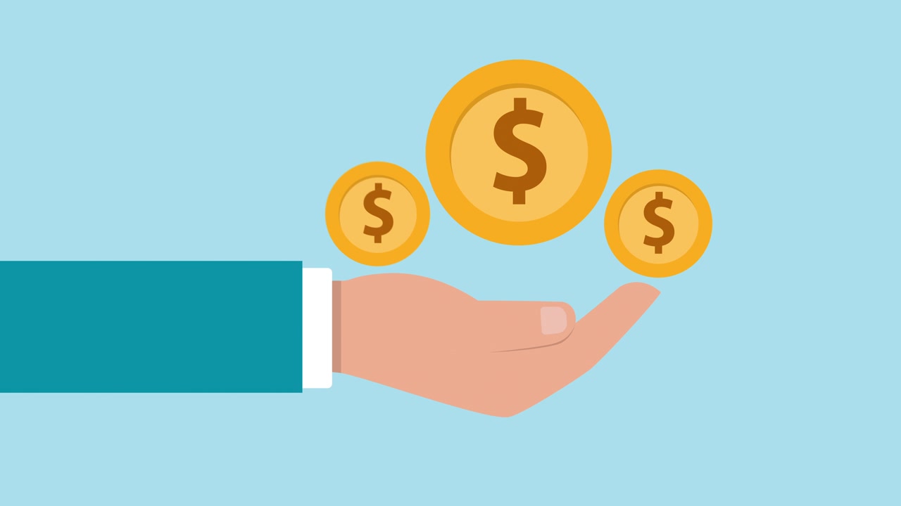 Animated Hand Holding Three Gold Dollar Coins