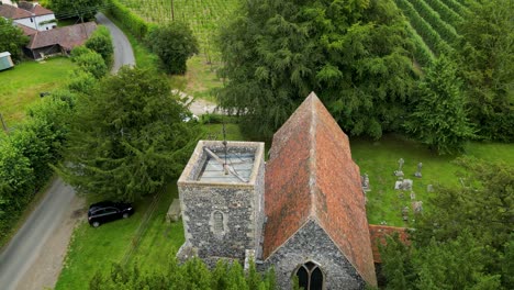 an advancing shot, directed at the tower of elmstone church