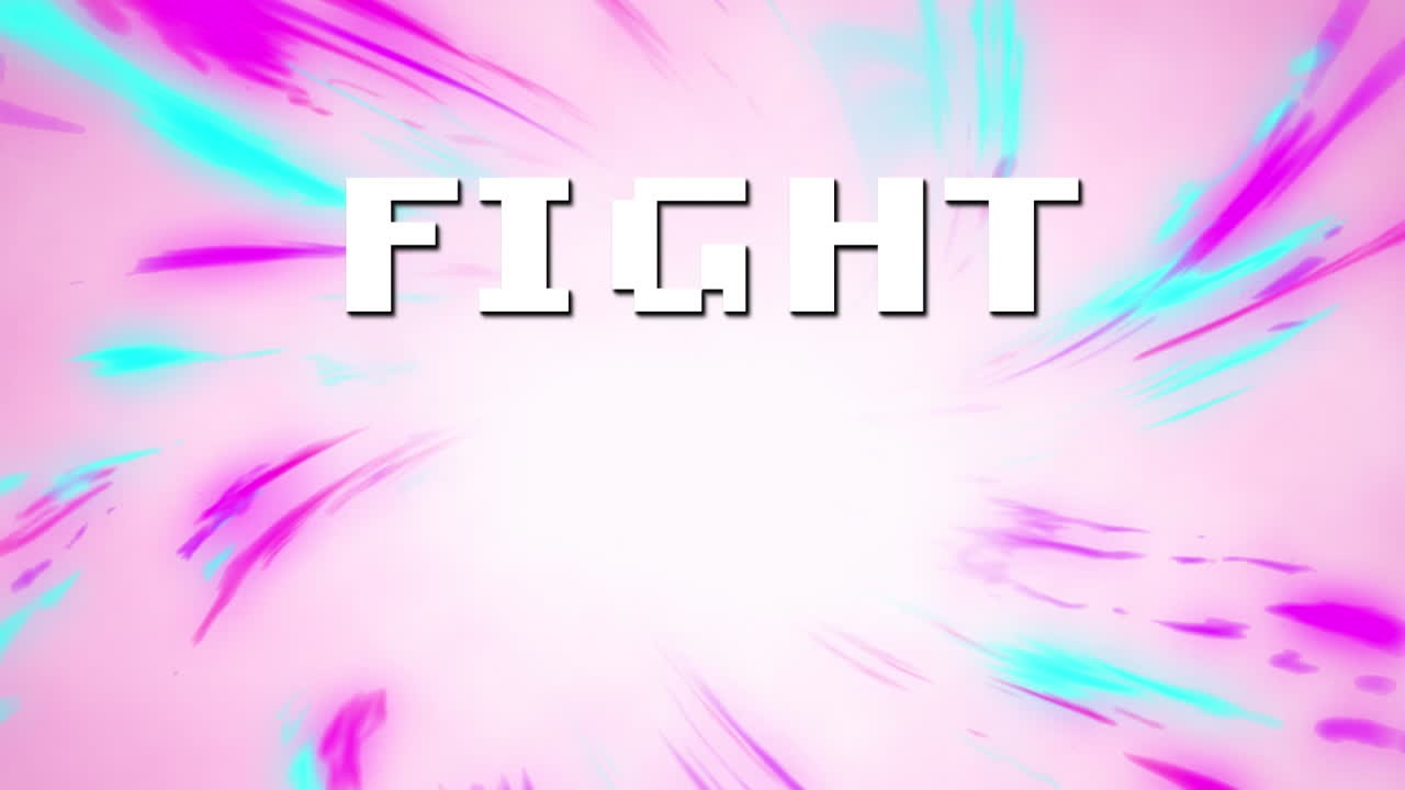 animación digital del texto de lucha sobre ondas digitales azules y púrpuras contra un fondo rosa