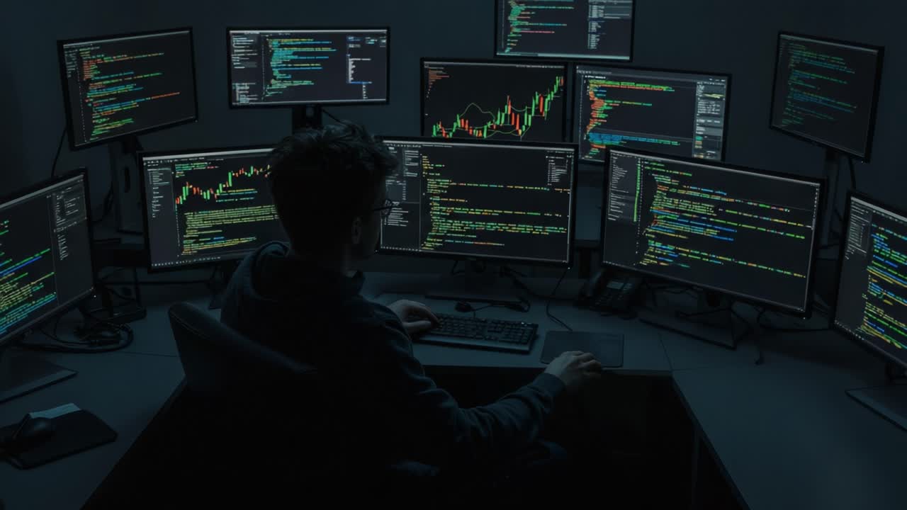 A Focused Analyst Engaged in Data Analysis and Programming Surrounded ...