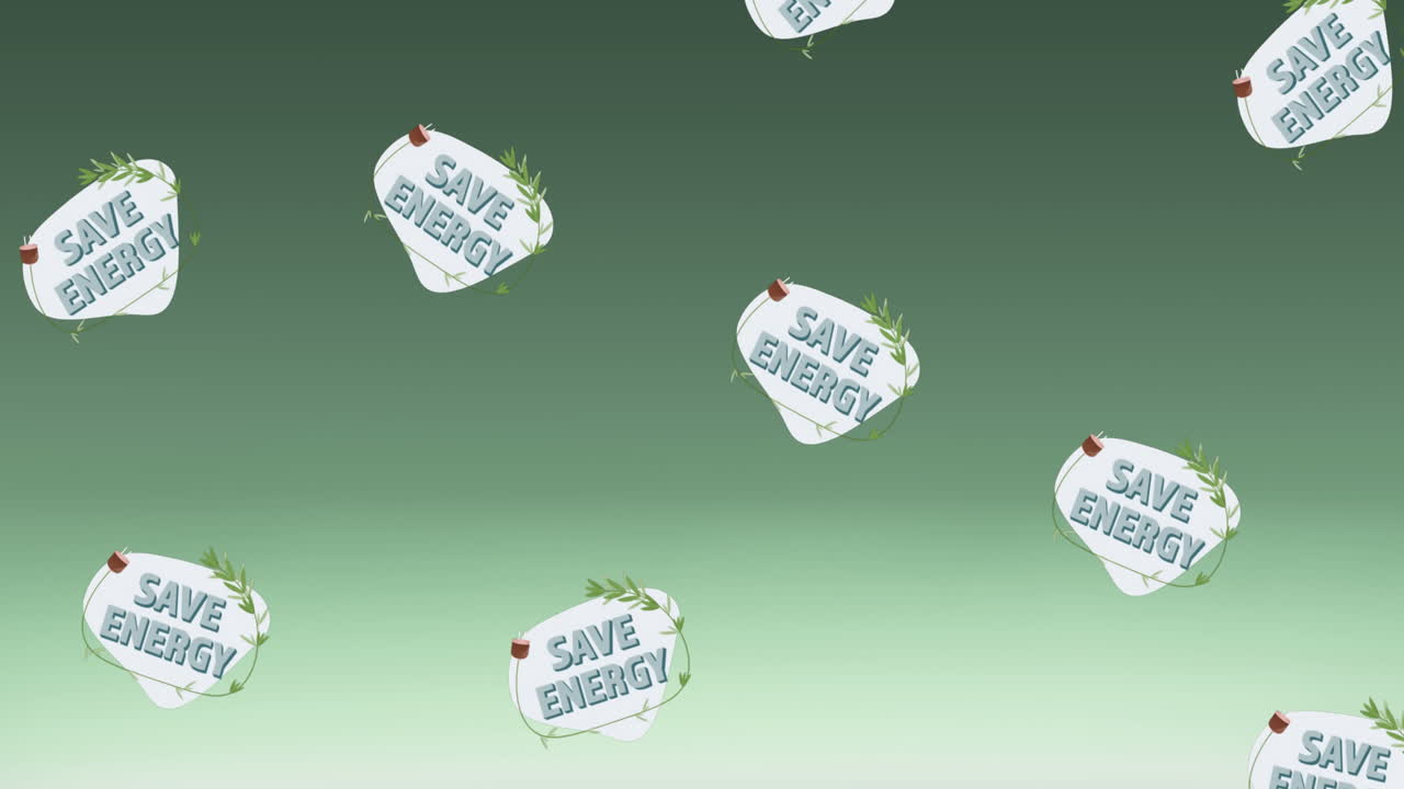 녹색 배경에 떠다니는 에너지 절약 글의 애니메이션