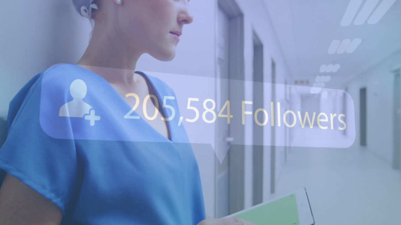 animación de seguidores creciente número de mujeres caucásicas que usan tabletas