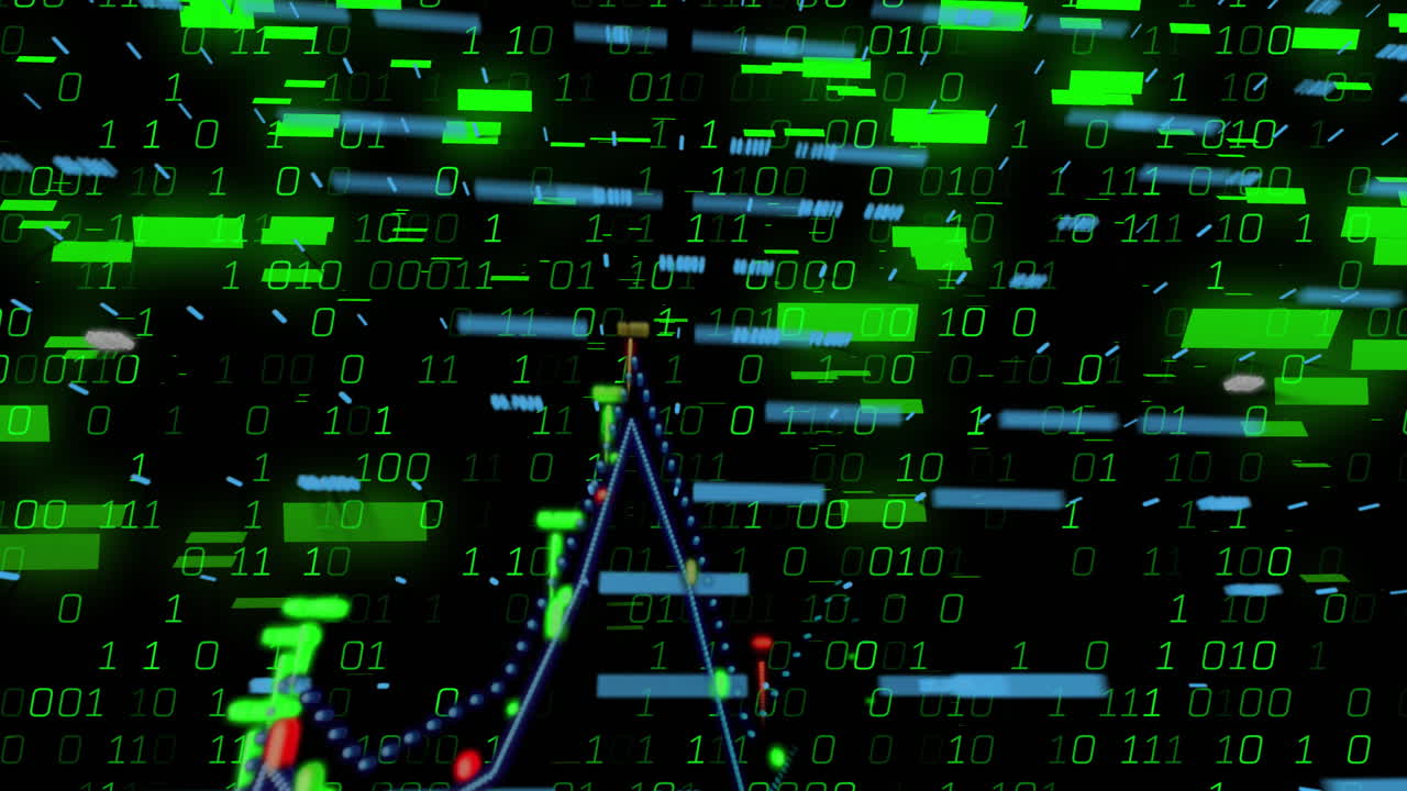 이진 코드 및 데이터 그래프 애니메이션 초록색과 검은색 배경