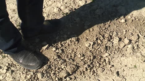 person standing on dry, cracked earth
