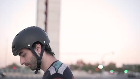 man in a helmet outside