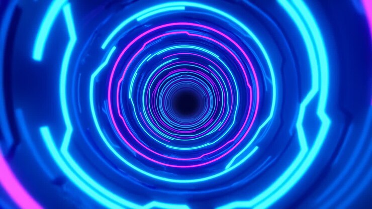 Flying Through a Futuristic Neon Light Tunnel