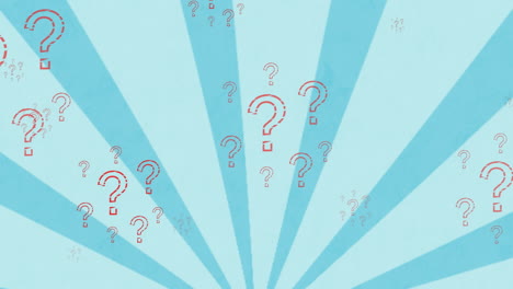 animation of question marks over rotating striped blue background