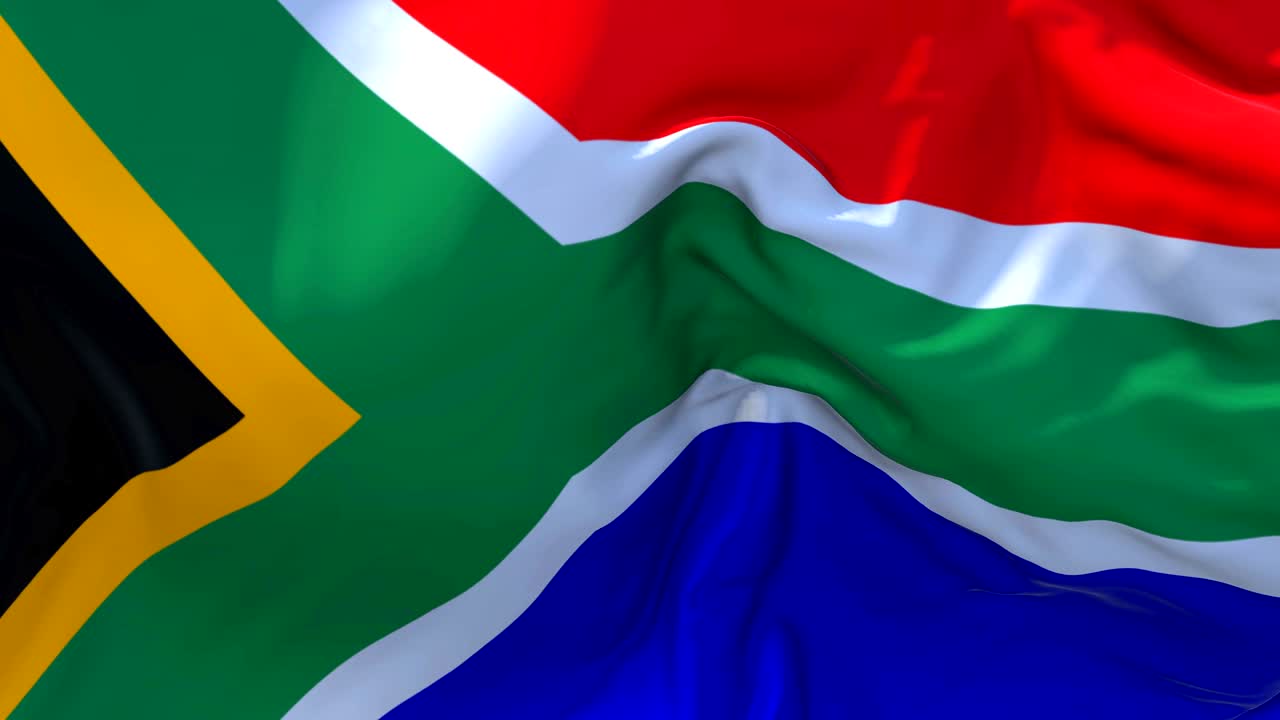 South Africa Flag Waving in Wind Slow Motion Animation . 4K Realistic Fabric Texture Flag Smooth Blowing on a windy day Continuous Seamless Loop Background.
