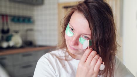 young woman doing morning routine. home maternity treatment. health care concept