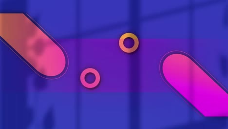 Animation-of-pink-shapes-and-circles-over-blue-background