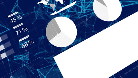 animation of financial data processing over network of connections on blue background