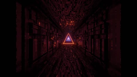 triángulo de marco de alambre brillante con corredor de túnel reflectante técnico ilustración 3d fondo de movimiento papel tapiz en vivo club visuales vj bucles