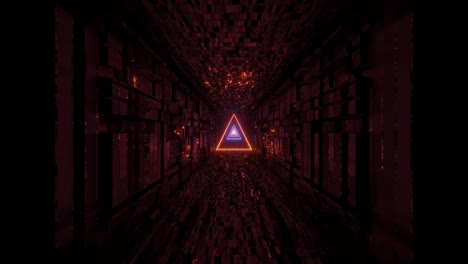 glowing wire-frame triangle with technical reflective tunnel corridor 3d illustration motion background live wallpaper club visuals vj loops