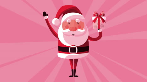 merry christmas animation with santa lifting gift